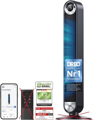 Dreo Smart Leiser Turmventilator mit Kuehlung, 106cm WiFi Alexa Tower Fan, 90°