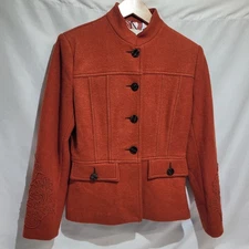 Neiman Marcus Exclusive Wool Jacket – Burnt Orange Embroidered Boho Luxe Size 4