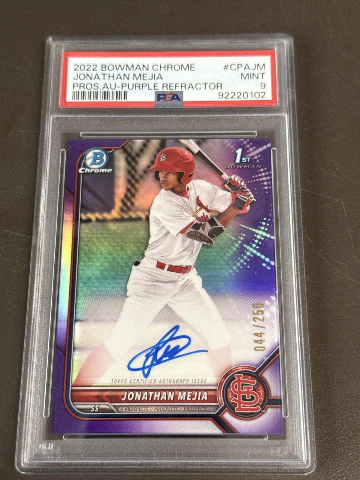 2022 Bowman Chrome #CPA-JM Jonathan Mejia 1st Purple Refractor Auto #/250