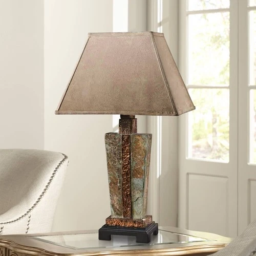 Rustic Table Lamp 29" Tall Natural Slate Copper Suede Shade for Living Room Home - Picture 1 of 2