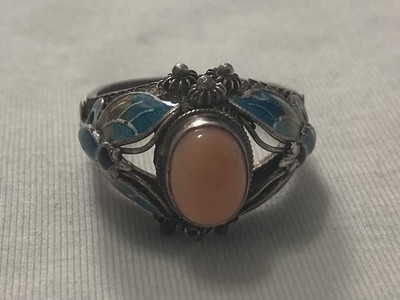 Chinese Export Silver Cloisonne Butterfly Ring