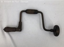 Vintage Antique Wood Handle Hand Crank Drill Press Driver Auger Woodworker Tool