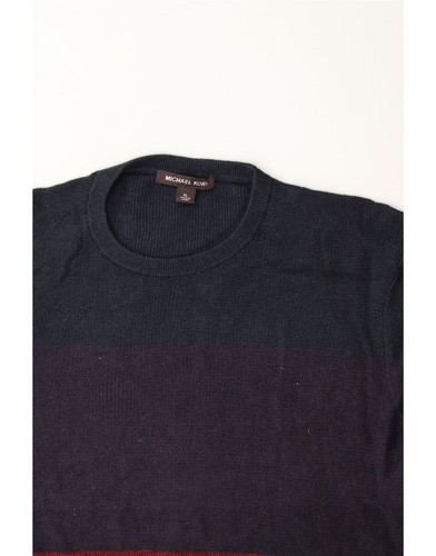 MICHAEL KORS Mens Crew Neck Jumper Sweater XL Navy Blue Colourblock Cotton BW07 - Picture 3 of 3