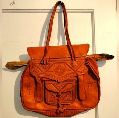 VTG Moroccan Corridor Women Shoulder Leather Bag Intricate Embossed Bohemian 