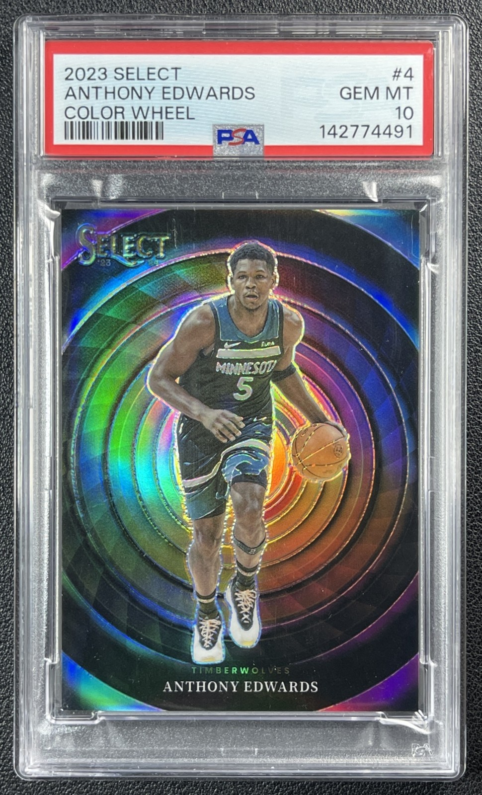 ANTHONY EDWARDS PSA 10 2023-24 PANINI SELECT #4 COLOR WHEEL PRIZM SP 4491