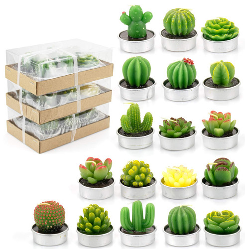 18 Pack Cactus Tealight Candles - Handmade Delicate Succulent Mini Plants Can...