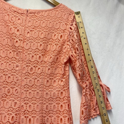 Karin Stevens 3/4 Sleeve Round Neck Lace Overlay Shift Dress Women Sz 10 Salmon - Picture 6 of 14