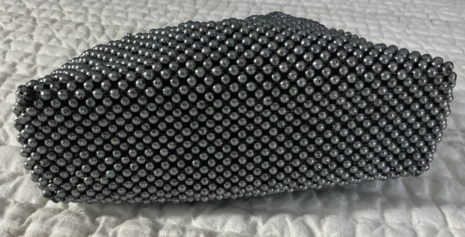 Bolso de Noche Champaign Vintage Años 90-2000 Con Cuentas - Gris Metálico ~ Boda Formal Foto 3 de 4