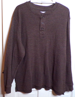 #ad Men#x27;s XXL Craftsman Long Sleeve Waffle Knit Henley Shirt Brown Heat Lite Thermal $17.99