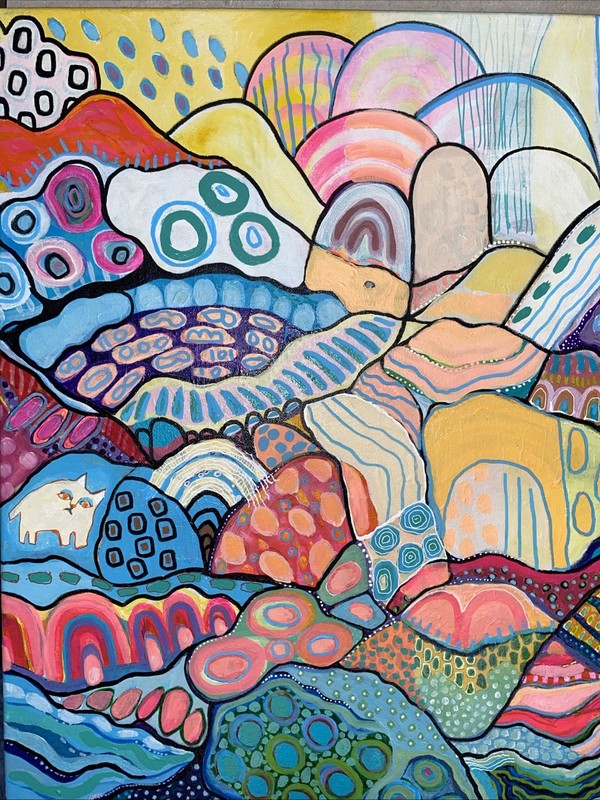 Jazz Cat Abstract, Colorful, Original Hand Made Acrylic Painting, 16x20 Canvas.
