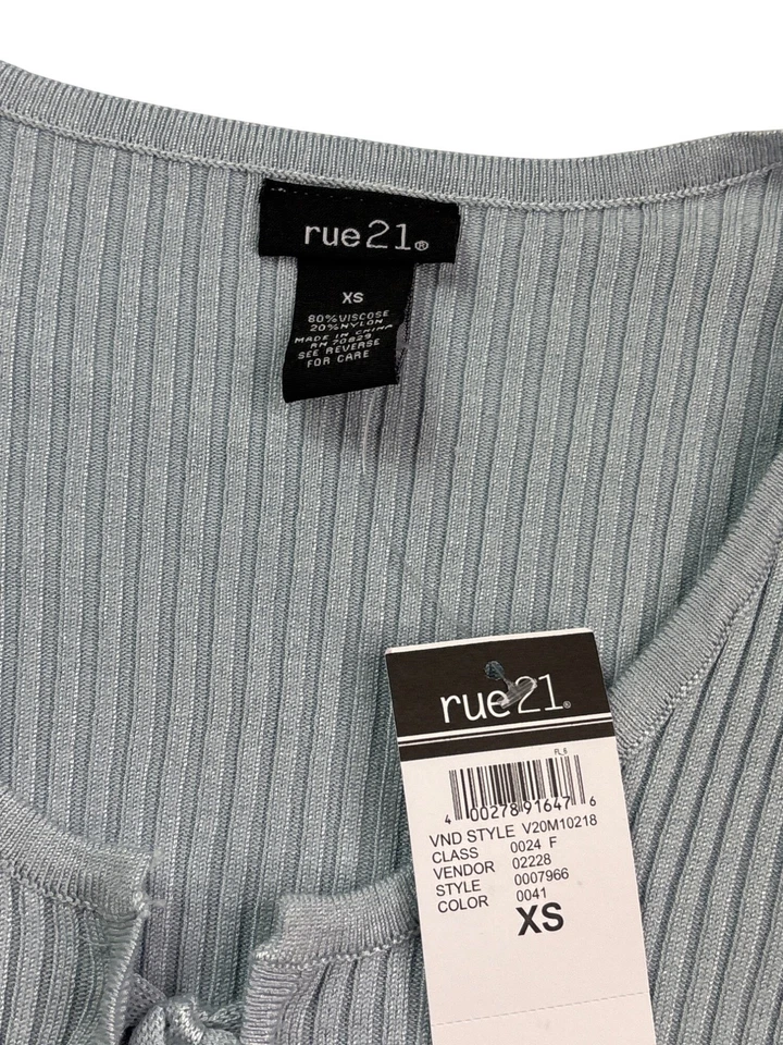 Rue21 罗纹长袖领带正面裁剪针织开衫上衣 XS 码浅蓝色  — 第 3/4 张图片