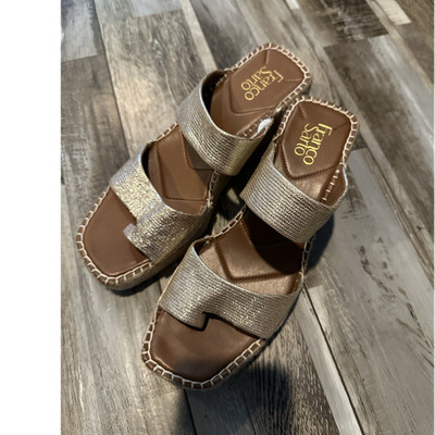 Franco Sarto Leather Wedge Sandals Gold Metallic Slip-On Comfort Women's 10