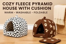 Igloo Pet Bed Cat Kitten Dog Fleece Cute Pyramid Cozy Washable Warm House Cave