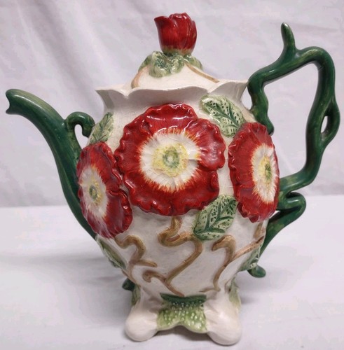 VINTAGE Kaldun & Bogle Red Poppy Flower Teapot and Creamer Set BEAUTIFUL! - Picture 4 of 16