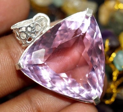 Certified 90.40 Ct+ Natural Topaz 925 Silver Trillion Cut Pendant Loose Gemstone