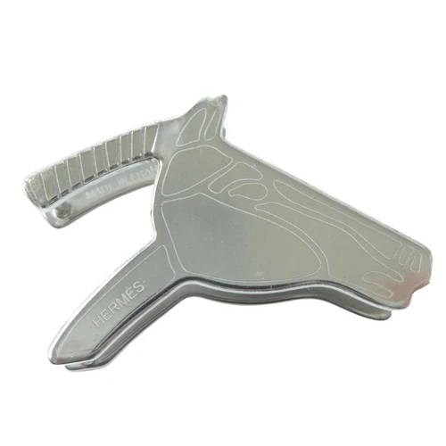 Unused HERMES Quadrige Horse Head Glove Holder Clip Silver Tone Dust Bag Boxed - Picture 1 of 8