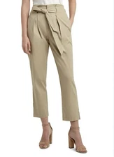 H Halston Tie Front Pants Pleated Slim Ankle Length Career Khaki Size L NWT