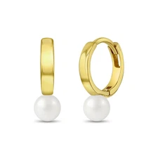 14k Gold Tiny Freshwater Cultured Pearl 7mm Baby / Toddler / Kids Earrings Hoop