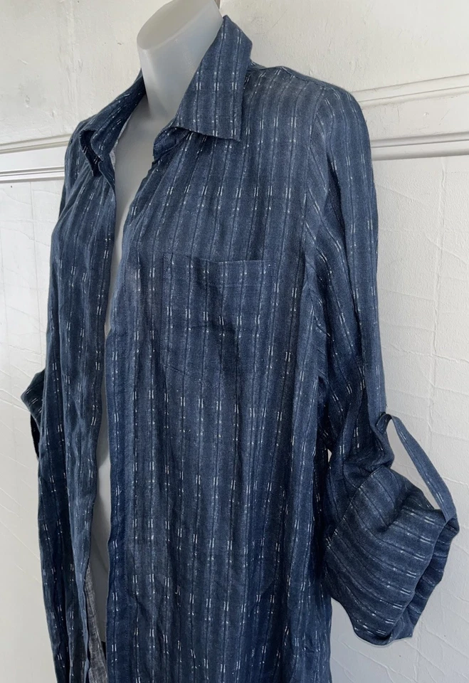 Petanu By Pashma Anthropologie Women’s Sashiko Indigo Linen Duster Cardigan-Sz L - Image 4 of 4