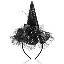Black Women's Sparkly Witch Hat Headband Accessory for Women