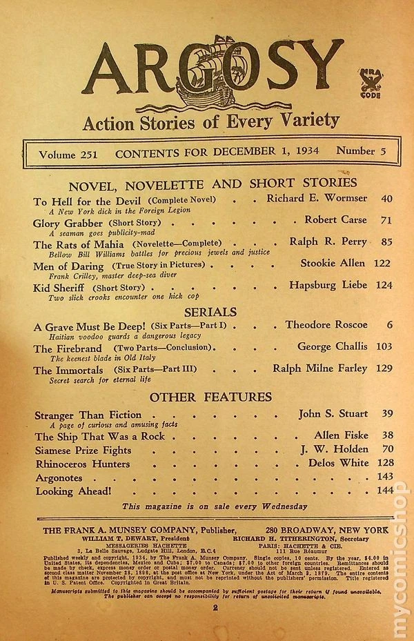 Argosy Part 4: Argosy Weekly Dec 1 1934 Vol. 251 #5 FN - Image 3 of 3
