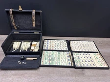 Antique Vintage Mahjong Mah Jong Chinese Tile Game Set With Chest Box