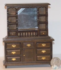 Dollhouse Miniature Walnut Dresser with Mirror A 1:12 one inch scale F110