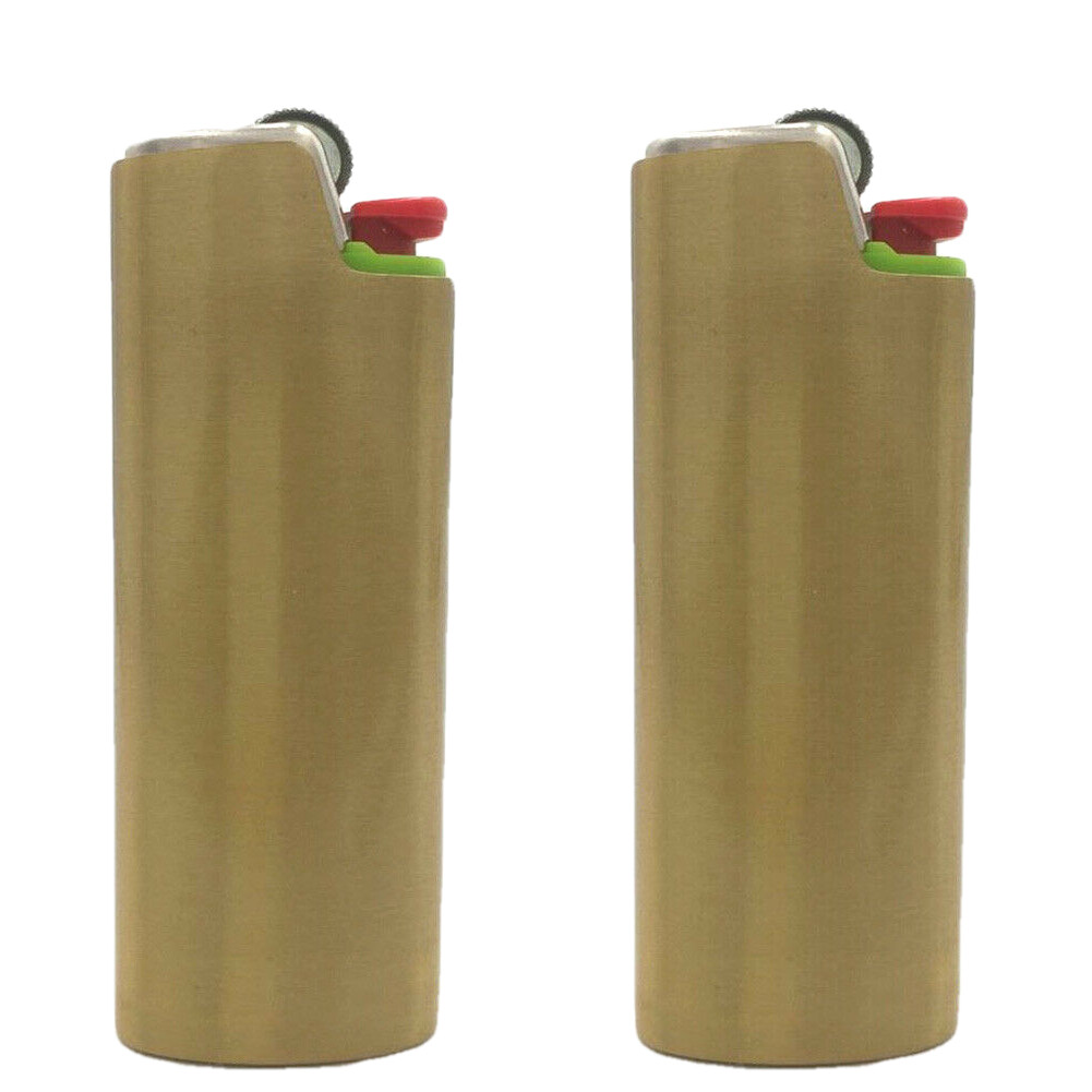 2 (Two) Brushed Metal Lighter Covers / Sleeves / Holders for large BIC J6 (GOLD)