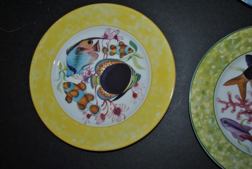 VTG I Godinger Email de Limoges S/4 Tropical Fish Salad Plate MARINO Art 7.5 - Picture 4 of 7