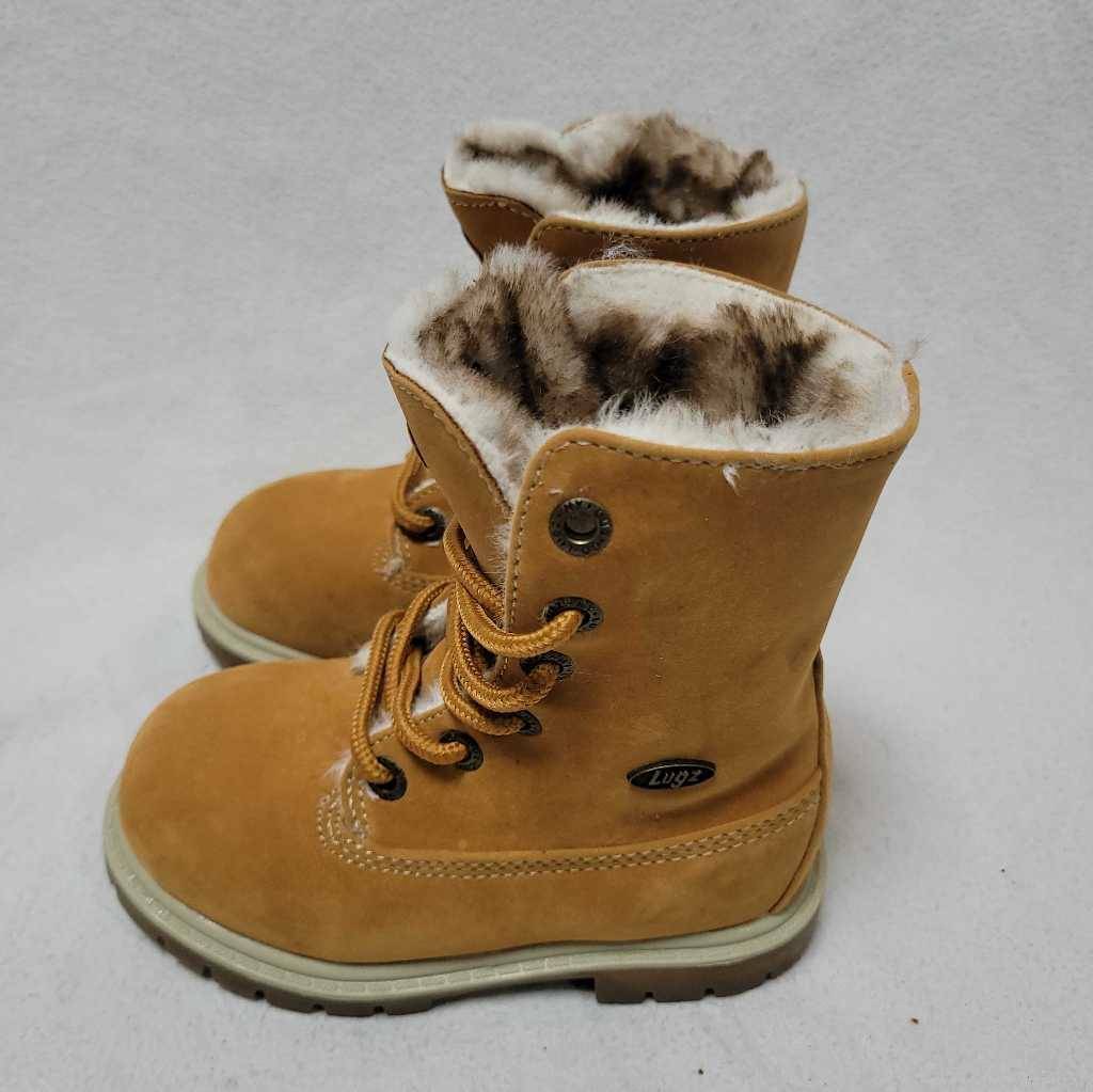 Lugz Unisex Toddler Boots Brown Suede Faux Fur Warm Lined High Top Laces  New