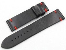 Cinturino Orologi Nero Cuoio Cuciture Rosse 22mm/20mm Fibbia Piatto STOCK OUTLET