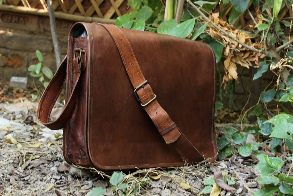 Leather Messenger Bags Mens Shoulder 15 Satchel Courier Flap Laptop Bag  Side