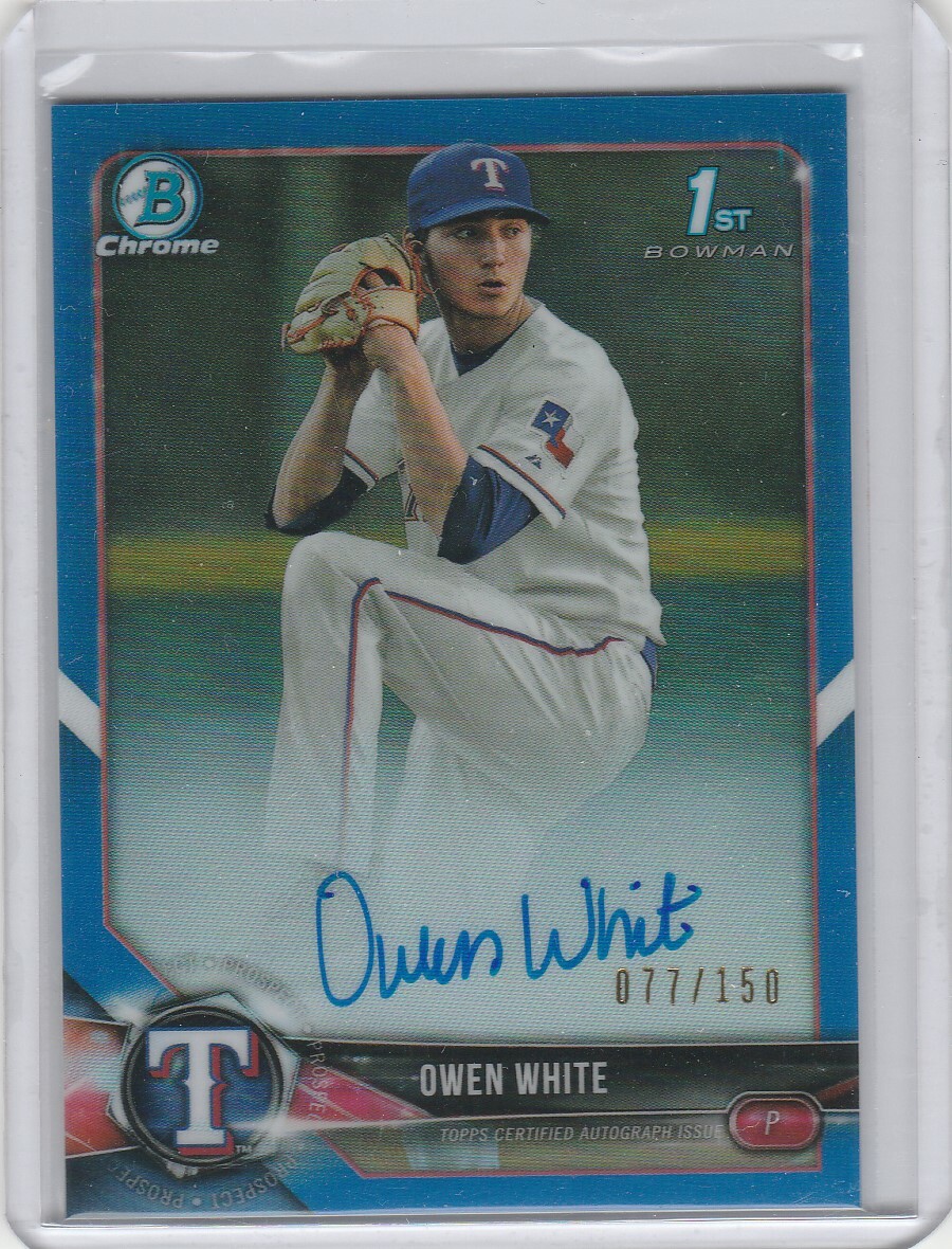 2018 Bowman Draft Chrome Autograph OWEN WHITE Blue Refractor Auto /150 Rangers