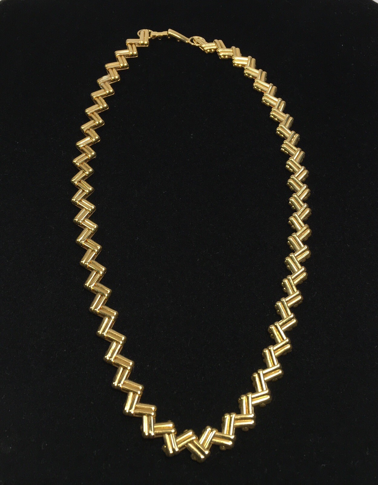 ZigZag Interlock Double Link Chain 16" Retro Gold… - image 1