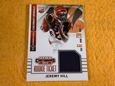 E9-37 FOOTBALL CARD - JEREMY HILL - BENGALS ROOKIE JERSEY SWATCH - 2014 PANINI. rookie card picture