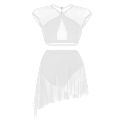 Womens Mesh Asymmetric Contemporary Lyrical Dance Crop Top Shorts Skirt Costume - Picture 56 of 62