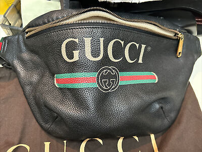 Gucci Logo Black Grained Leather Fanny Belt Bag 530412 | eBay Gucci Logo Black Grained Leather Fanny Belt Bag 530412 | eBay