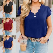 Women V-neck Summer Short Sleeve Casual Loose T-Shirts Plus Size Tops Tees us