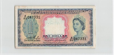 MALAYA & BRITISH BORNEO 1 Dollar 1953, P-1, Original EF/AU, A/94