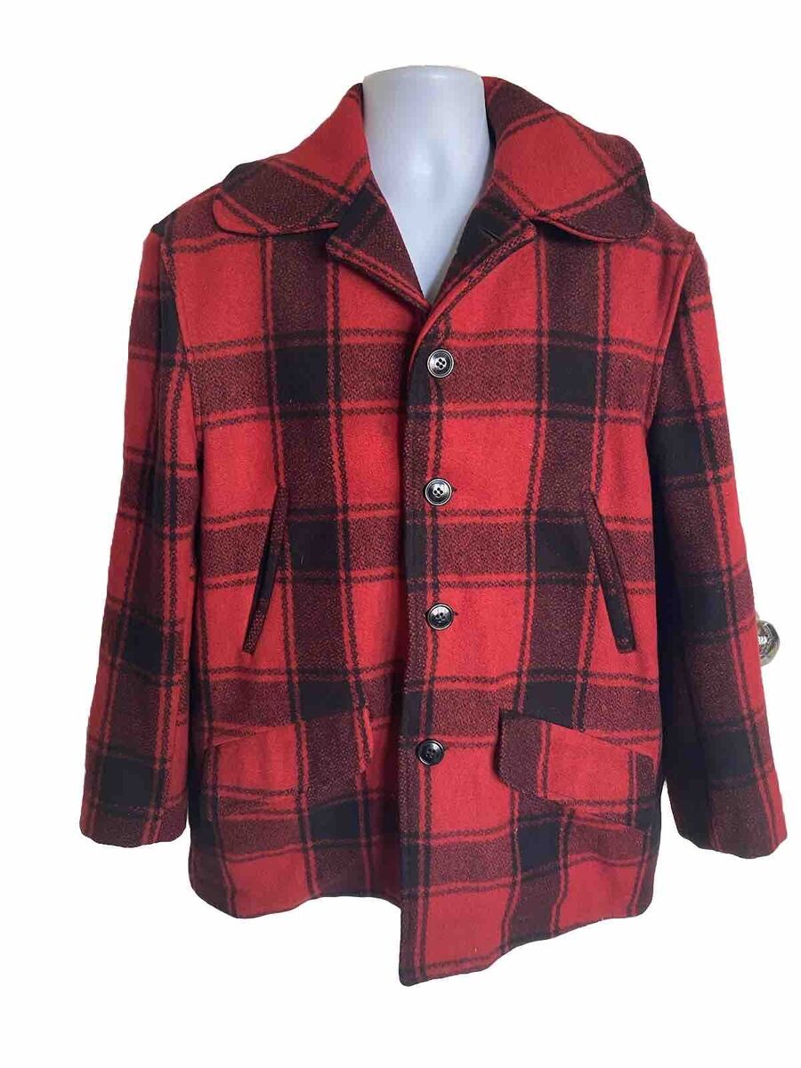 Chippewa Woolen Mills Wool Coat Buffalo Plaid Red Mens 40s Chippewa Woolen Mills Wool Coat Buffalo Plaid Red Mens 40s