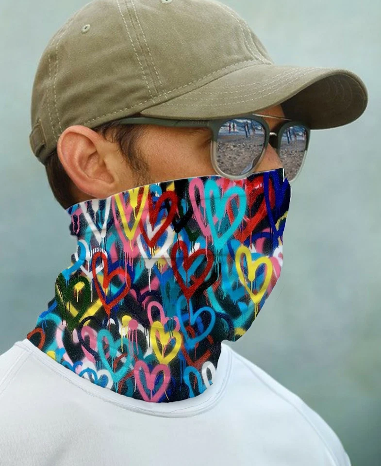 PARAGON SUN GAITER Mask UPF 50+ UV Protect Sport Face Neck Outdoor Sun Heart Graffiti