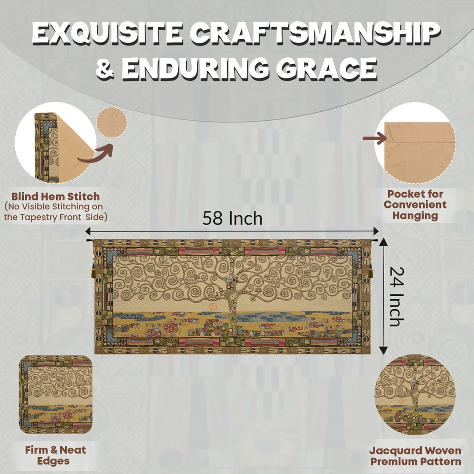 Golden Serenity: A Contemporary Italian   Tapestry of Klimt's Tree of Life - Image 2 of 4