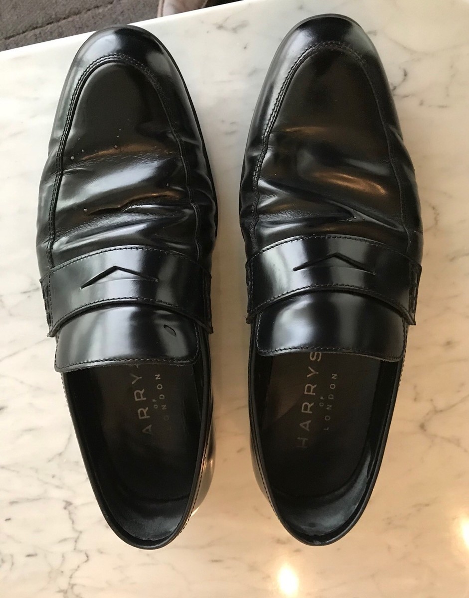 Harrys of London Mens Black Leather Downing Loafers Shoes Size