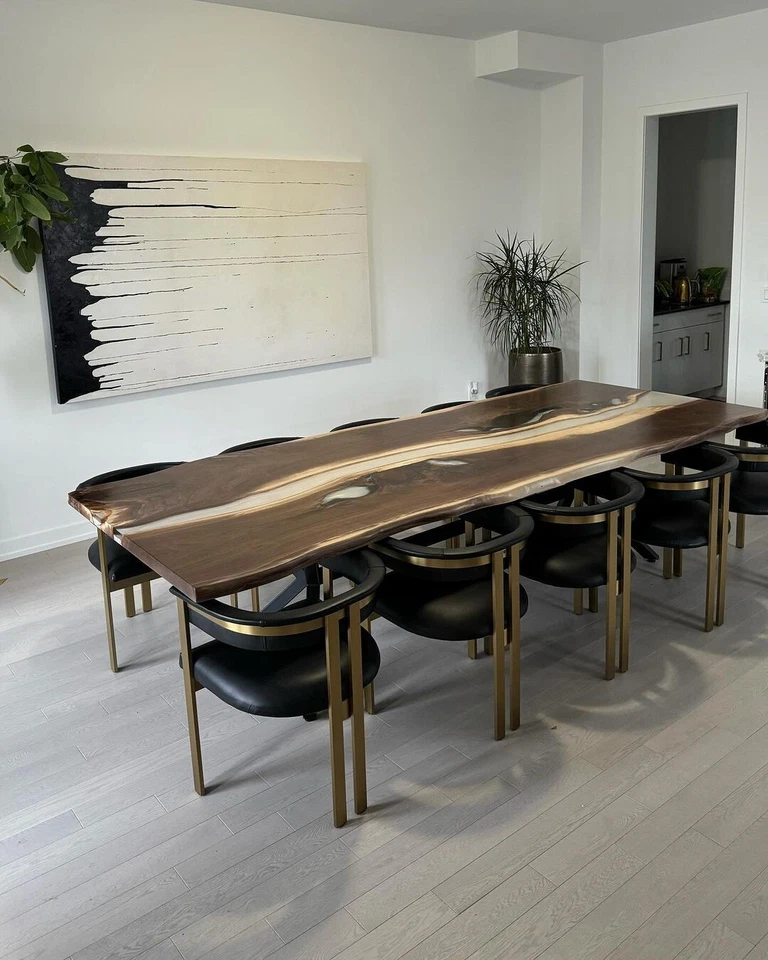 Custom Walnut Wood White River Epoxy Dining Table - Live Edge Design - Image 4 of 4