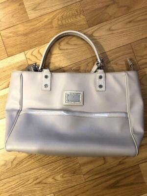 Courreges Handbag White Leather Enamel Handle with Charm