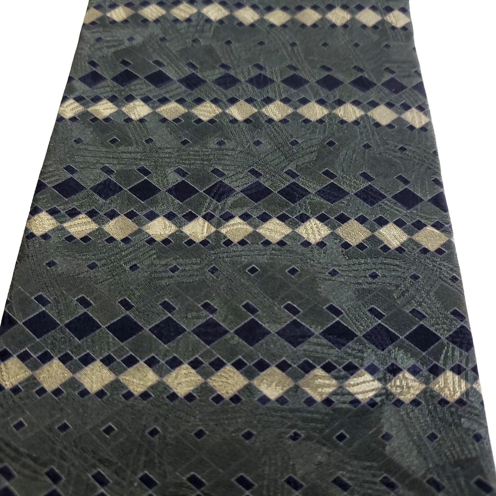 Cravatta corta in seta verde astratto stampa jacquard fila Essex