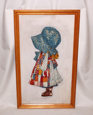VTG Holly Hobbie Quilted Puff Fabric Wall Art Framed 17 5/8" x 29 3/8"