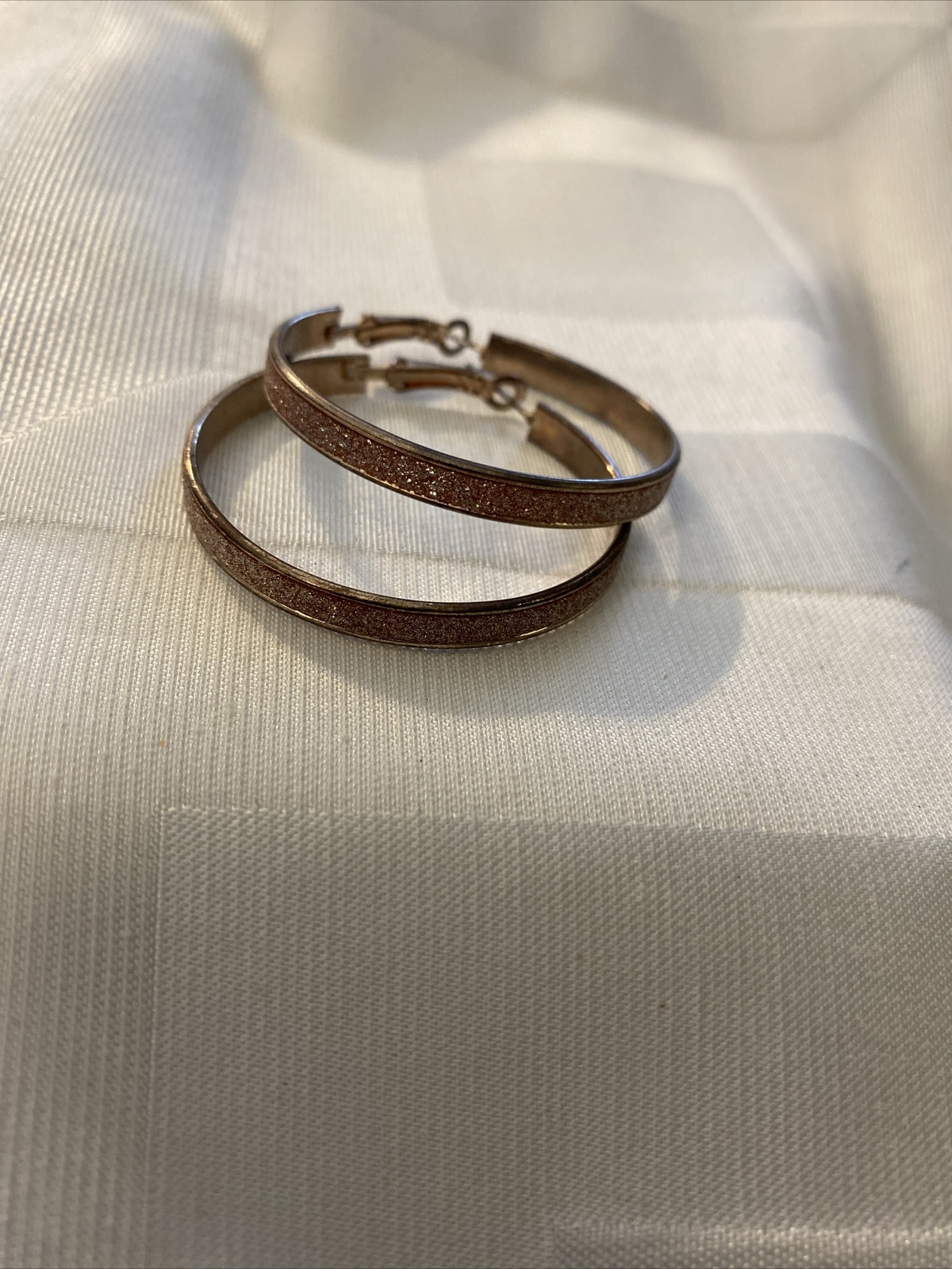 Sparkly Pink Gold Hoop Earrings 1 3/4 Inch Diameter-image