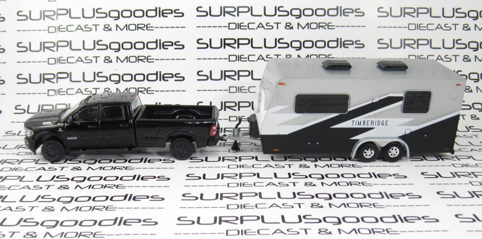 Greenlight 1:64 LOOSE Black 2024 DODGE RAM 2500 Laramie Pickup w/Camper Trailer