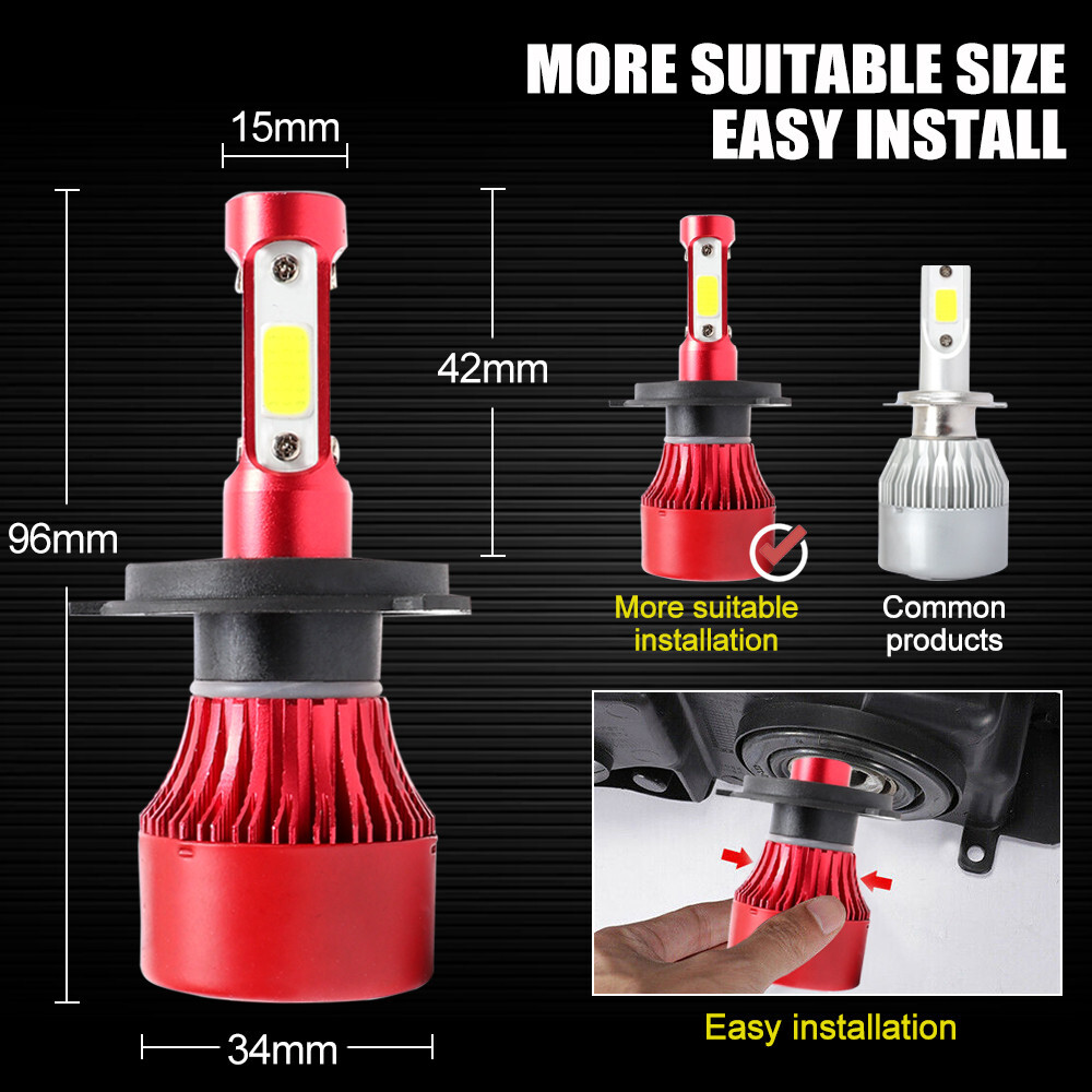 H4 9003 HB2 LED Headlight Bulb Kit 1300W 195000LM Lamp Bulbs Hi/Lo Beam 6000K